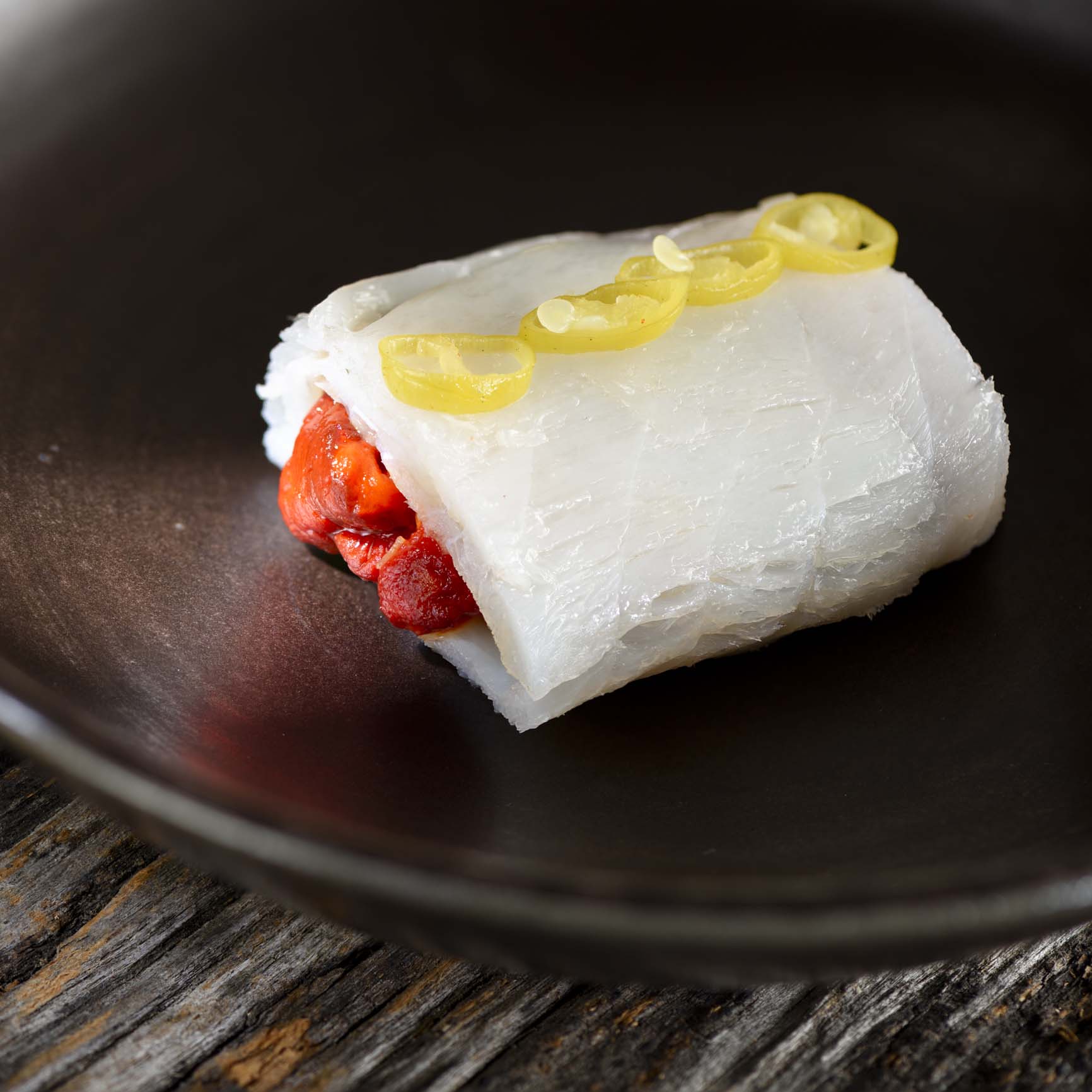 Smoked cod stuffed with roasted peppers and Piparra de Ibarra with Eusko Label